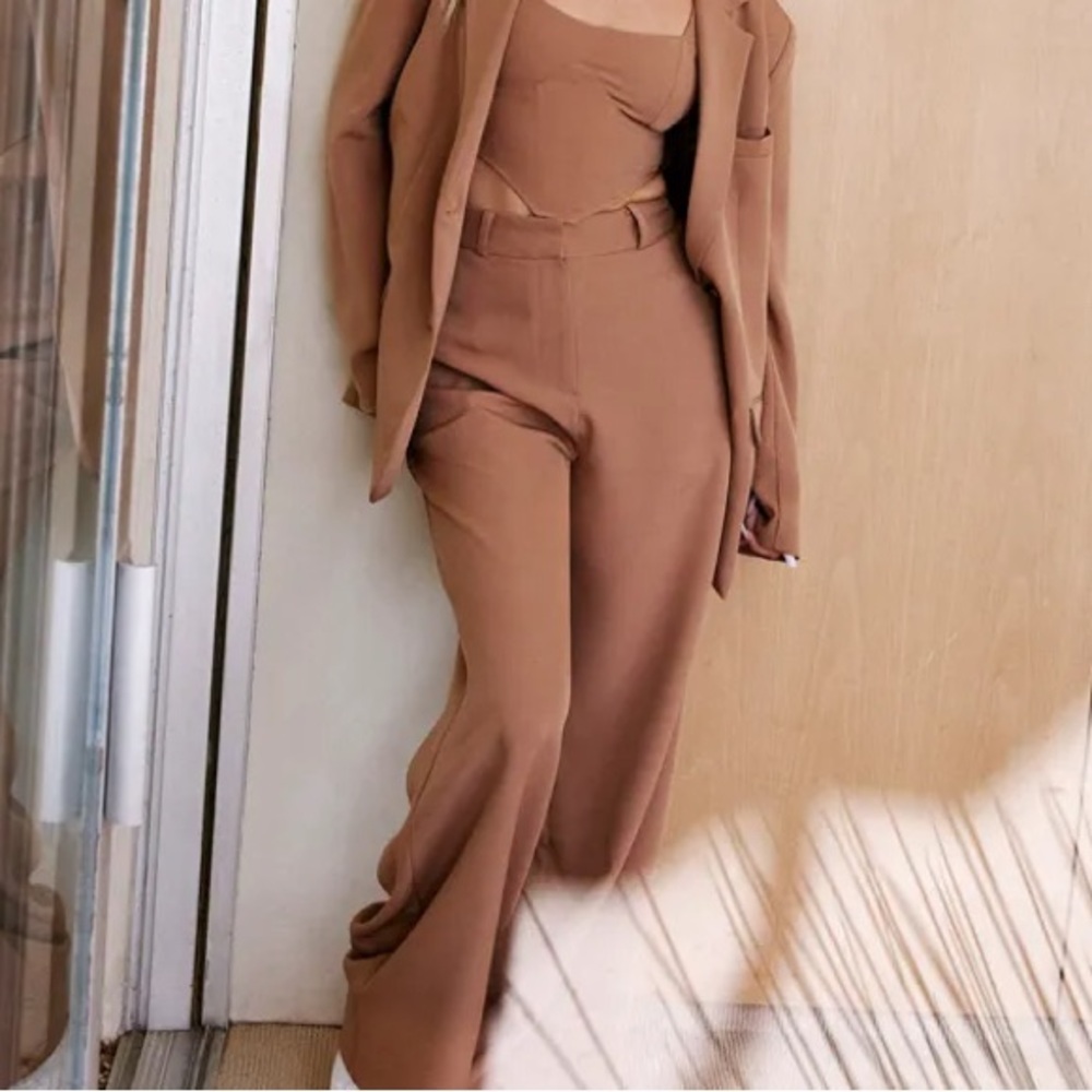 Nasty Gal x Maeve Reilly Tailored Pleat Front Wide Leg Suit Pants